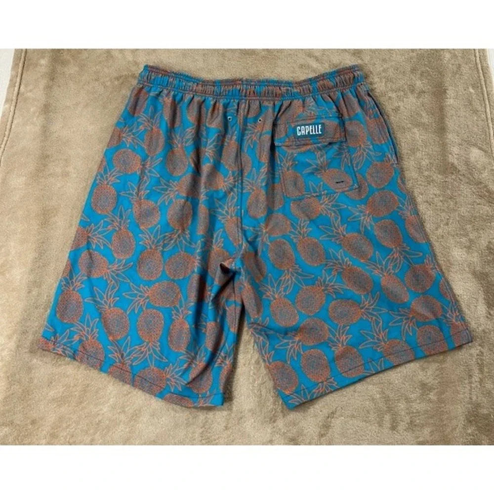 Capelle Swim Trunks Men's 3XL Pineapples Blue Orange Shorts-custom unlined EUC‎